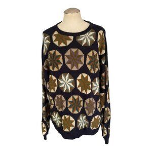Byford Geometric Pattern Knit Sweater Blue Brown Silk Cotton Blend Size XL